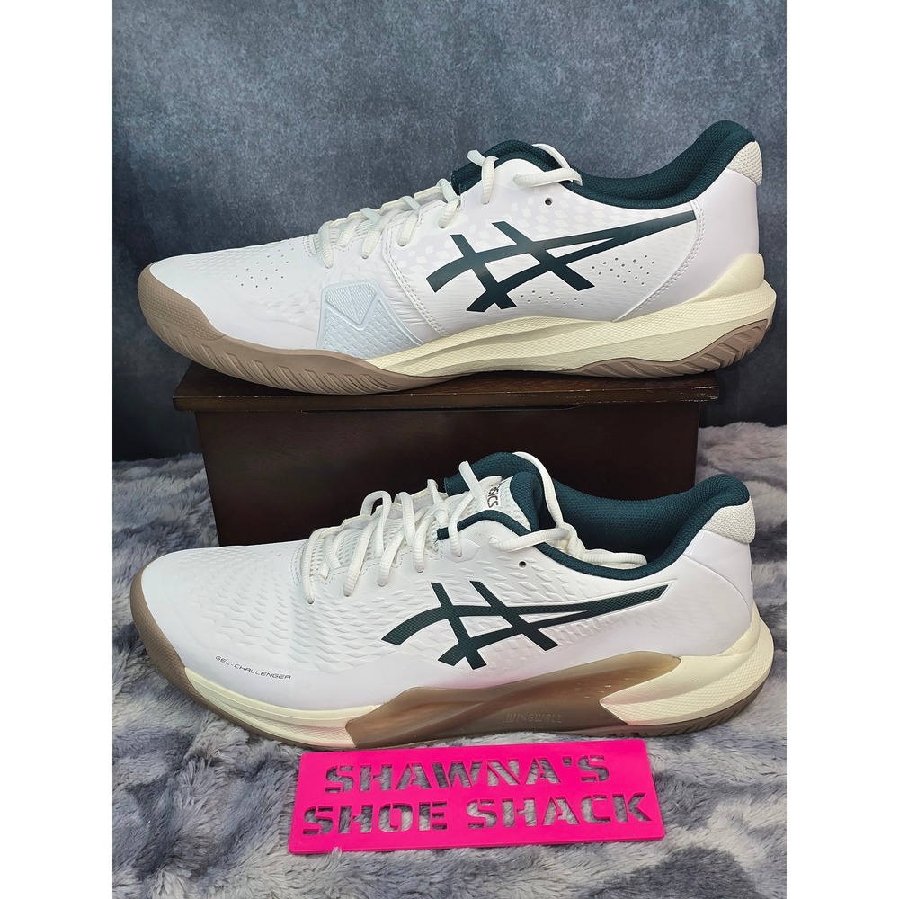 NWT ASICS Gel-Challenger 14 Clay Tennis Shoes WHITE/SAXON GREEN Men Size 15